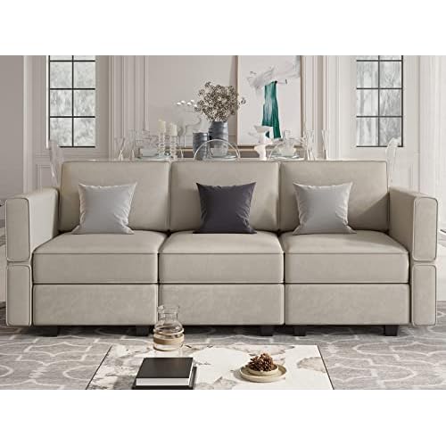 Belffin Modular Sofa Couch with Storage Seats Velvet 3 Seater Sofa for Living Room Grey 3 Seater Sofa Grey