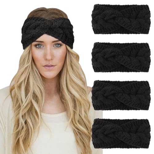DRESHOW Winter Knit Chunky Headbands for Women Crochet Turban Knitted Ear Warmer Fashion Fashion Head Wrap Winter Accessories 4 Pack