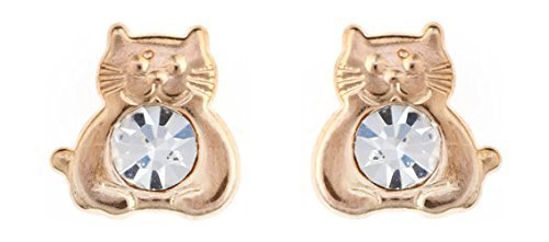 Image of 9ct gold pussy cat crystal CZ stud earrings Gift box