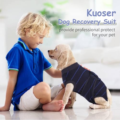 Kuoser Dog Surgery Recovery Suit, Soft Breathable Dog Recovery Suit for Female Spay Male Nueuter, Anti Licking Puppy Onesie Pet Surgical Suit for Dogs Abdominal Wounds Skin Disease, Blue Strips XL by Kuoser - Used condition - Image 8