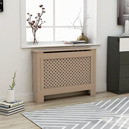 GOLINPEILO Brown Radiator Cover MDF Heater Cover Cabinet Shelf Household Appliance Heating Accessories, Living Room Furniture Decor, 44.1" x 7.5" x 32.1"/Cross Style