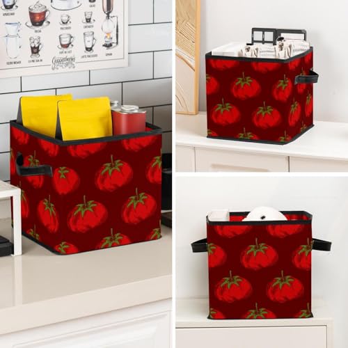 Boîte de rangement pliable rouge rétro motif tomate en tissu cube pour placard - 8