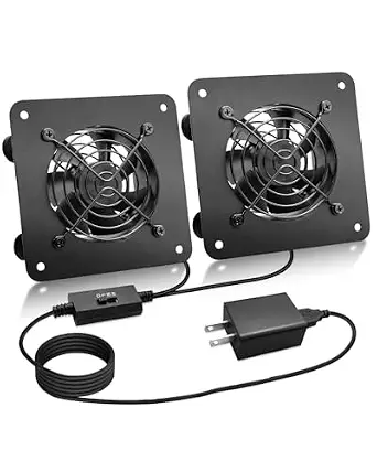 USB Cabinet 80mm Quiet Cooling Fan System with Speed Control, Metal 4" USB Powered AV Cabinet Fan for Home Theater, Game Console, Network Cabinet, Silent Operation (2 Fan Kit)