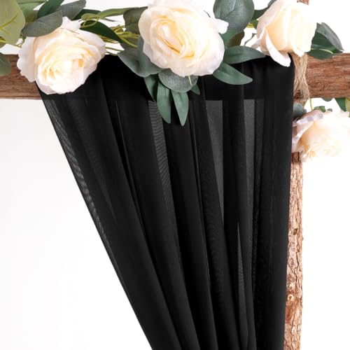 Image of Socomi Wedding Arch Draping Fabric 1 Panel 29 inch x 18Ft Black Sheer Curtain Drapes 6 Yards for Wedding Ceremony Birthday Party Decoration