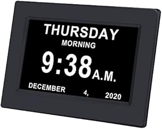 CAZOKASI Auto Dimmable Calendar Day Clock Digital Photo Frame HD Display 12 Alarms Extra Large Impaired Vision Digital Clock with Non-Abbreviated Day & Month Alarm Clock(Black / 7inch)