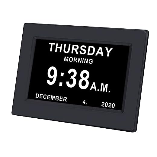 3 Colors Extra Large Impaired Vision Digital Clock with Day and Date for Elderly Calendar Day Clock Auto Dimmable Clock with Non-Abbreviated Year & Month Alarm Clock (7 inch Black)