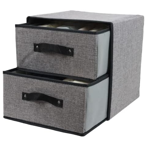 Linen Closet Organizers and Storage, Fabric Storage Drawer Organizer, Dresser Organizer with 2 Drawers for Underwear, Sock, Bra, Small Items, Drawer Organizers for Clothing, 12×12×12 INCH (Gray) Cover