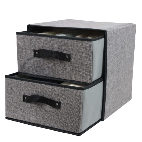 Linen Closet Organizer and Storage, Fabric Storage Drawer Organizer with 2 Drawers for Underwear, Sock, Bra, Small Items, 121212 INCH (Gray) by Fordonral - Used condition - US$16.90