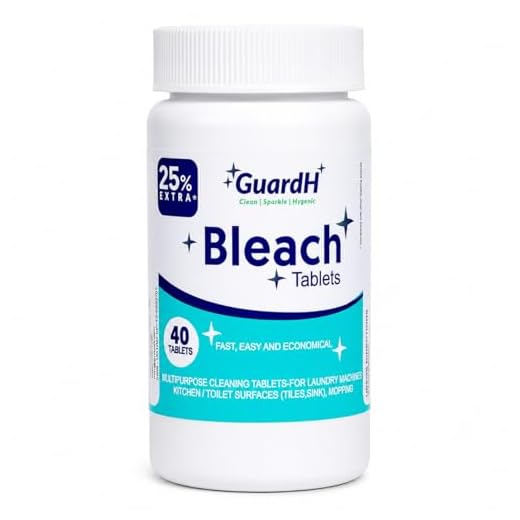 GuardH Bleach Tablets - 40 count. Bleach for laundry and multipurpose cleaning. Liquid bleach Alternative. Used for kitchen surfaces, bathroom tiles and toilet bowl cleaning.