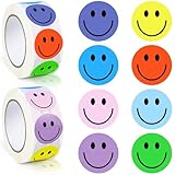 NISENTIA 1000 Stück Smiley Aufkleber, 25 mm Emoji Smiley Sticker Bunt 8 Farben Runde Smile Aufkleber Rolle Happy Face für Belohnungsaufkleber, Geschenkdekorationen, Partydekorationen, Scrapbook