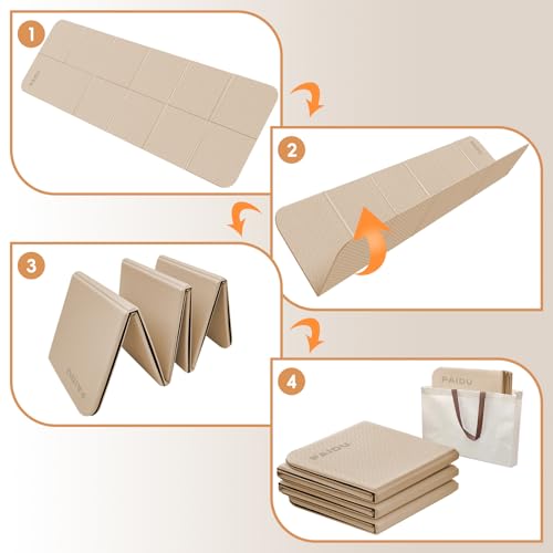 PAIDU Foldable Yoga Mat for Travel, 70"x24"x0.31" (8MM) TPE Double-Sided Non-Slip Pilates Mat with Carrying Bag for Yoga, Pilates, Fitness and Home/Outdoor Workouts (Beige+Black) by PAIDU - Used condition - Image 5
