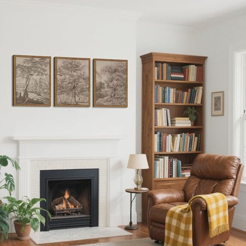Framed Vintage Landscape Wall Art Set of 3, Wabi Sabi Tree Canvas Wall Decor Paintings, Neutral Rustic Botanical Artwork Prints Pictures for Farmhouse Living Room Bedroom 16x24 Inch by fancynew - Used condition - Image 7