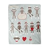rouihot 60x80 Inches Flannel Throw Blanket Cute Sock Monkeys Heart Retro Sitting Boy Girl Hat Home...