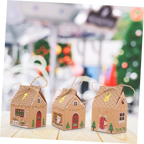 Hohopeti クリスマスハウス形状カウントダウン ボックス 空のキャンディボックス 字ステッカー付き トトリーツ 紙箱 麻紐包装