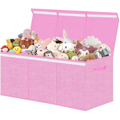 Extra Large Toy Box Chest for Girls, Collapsible Kids Toy Storage Organizer Boxes Bins Baskets, Storage for Livingroom,Playroom,Closet 35.8"x12.6"x16"(Pink)