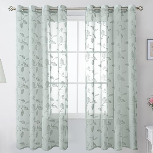 BGment Sage Sheer Curtains 72 Inches Long Living Room 2 Panels