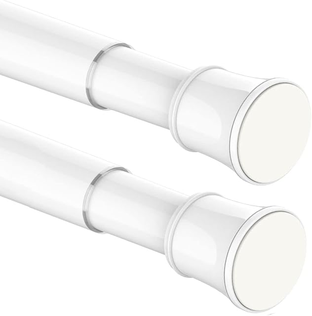 2PCS Telescopic Spring Tension Rods Extendable Curtain Rods No Drilling Extendable Window Tension Rods Adjustable Curtain Poles No Screws for Kitchen,Closet,Bathroom(90-160CM/35.6-63Inch,White)