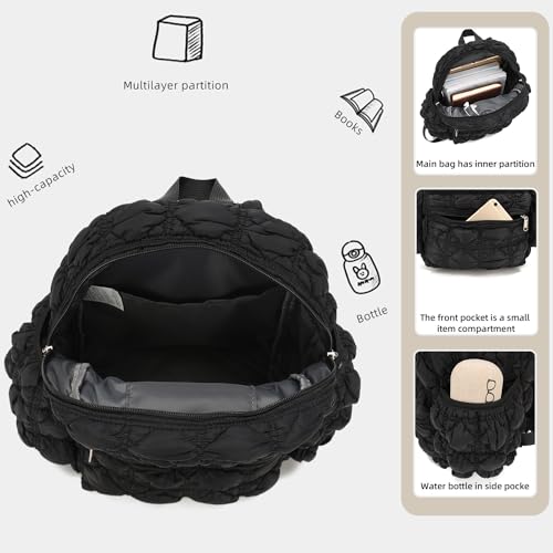 Cute Puffer Quilted Kids Backpack Puffy Bubble Toddler for Boys Girls Lightweight Preschool Bag(Black)4