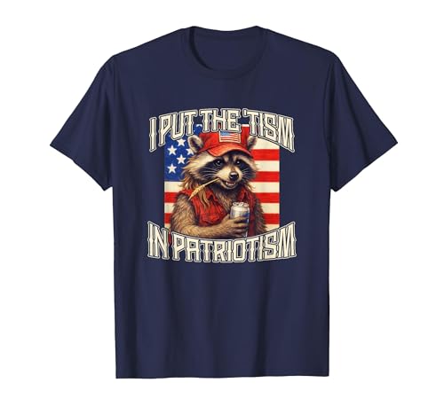 Redneck Autistic Raccoon I Put The 'Tism in Patriotism T-Shirt, Men, Navy Blue, XX-Large