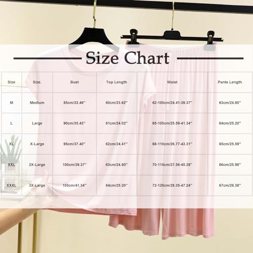Modal Capris Pajamas Sets Women Loose Crewneck Short Sleeve Sleepwear Tops Matching Summer 2 Piece Lounge Outfits2