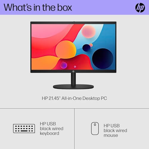 Image of HP 21.45 inch FHD All-in-One PC, Intel N200 Processor, 16GB DDR5 RAM, 1TB PCIe SSD, Bluetooth, WiFi 6, Super 6-in-1 DVD & Wired Keyboard & Mouse, Windows 11 Home, Black