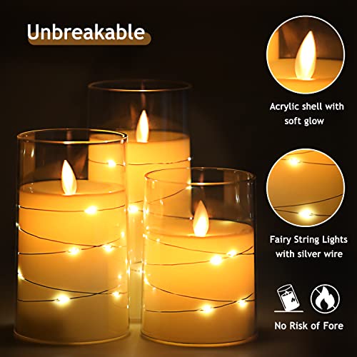 Salipt Flickering Flameless Candle,Built-In Star String,Unbreakable Glass Led Candles,Timer Function Battery Operated Pillar Candles For Gift Home Party Wedding Christmas Decor-D3 Xh4 5" 6",Set Of 3 #TOP1