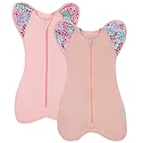 Dormlony Muslin Cotton Transition Swaddle Sack with 2-Way Zipper, Self-Soothing Sleep Sack with Arms up,2 Pack (Gentle Style, 3-6 Months)