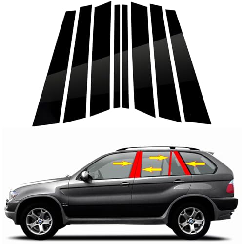 INLLWNU 8 PCS Glossy Black Door Pillar Post Covers for BMW X5 E53 2000-2006, Anti-Scratch Polycarbonate Door Window Trim Molding Exterior Accessories