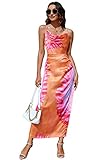 Capuffy Women's Sexy Backless Side Slit Satin Maxi Dress Spaghetti Straps Cowl Neck Wedding Party Fo