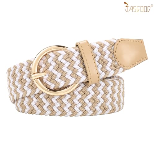 Image of JASGOOD Women Men Braided Woven Elastic Stretch Waist Belt Golf Canvas Fabric Casual Belt for Jeans Pants