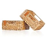 FRIHET Aufbewahrungskorb geflochten aus Wasserhyazinthe | rechteckig | geeignet als Aufbewahrungsbox Küche und Obstkorb | verwendbar als Korb im Esszimmer, Bad und Kinderzimmer | 25 x 20 x 9 cm (2)