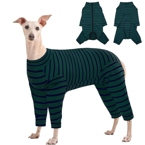 Kuoser Hundebody Nach Op, Hundebody Nach Kastration, Op Body Hund Kastration Hündin, Hundebody Mit Beinen, Body Für Hunde Nach Op，Hundepyjama für Kleine Mittelgroße Hunde Grün XL