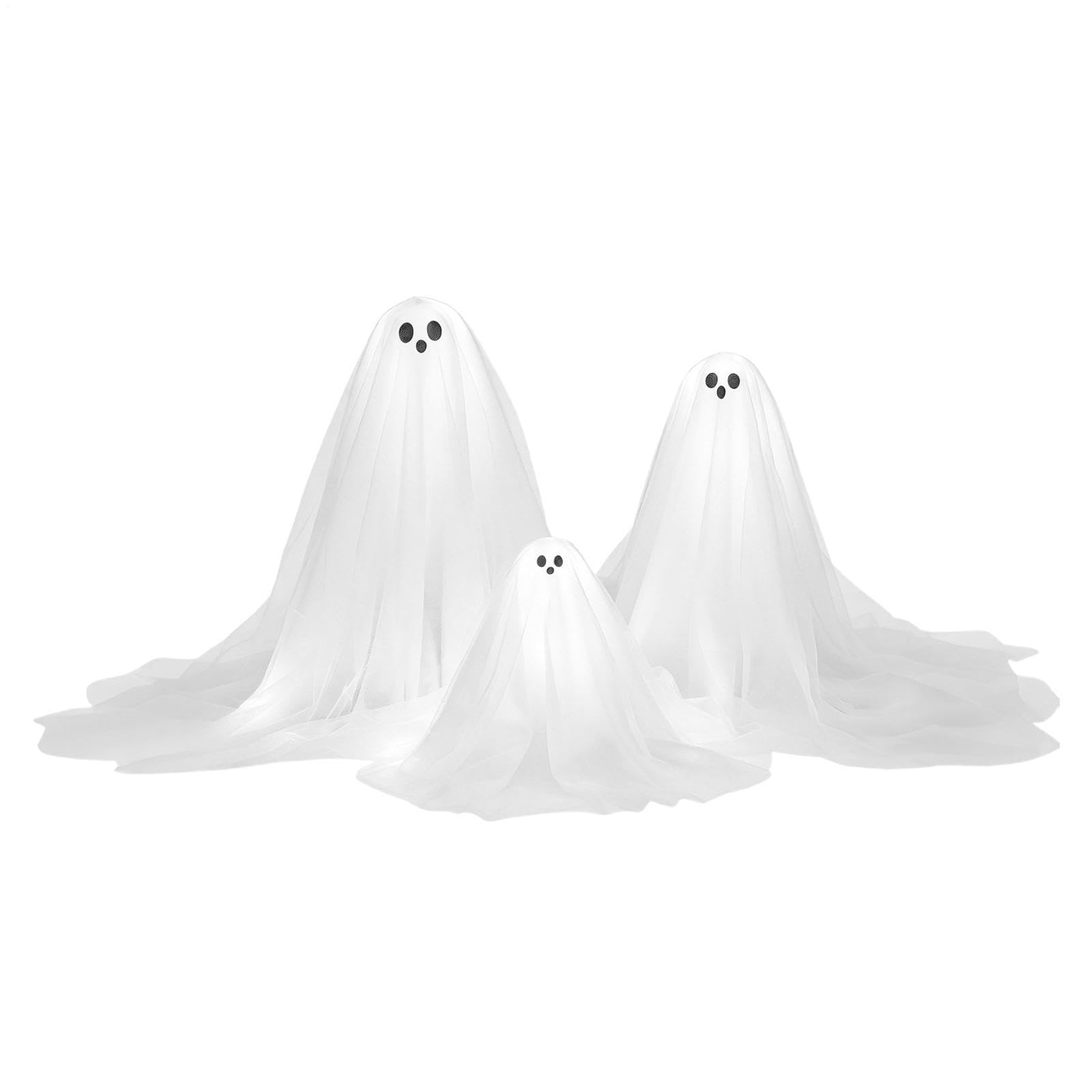 Halloween fantasma 3 pezzi illuminato Halloween Decor | Ghost, luce LED con base in legno, per feste, casa, ufficio, soggiorno, libreria, mensola