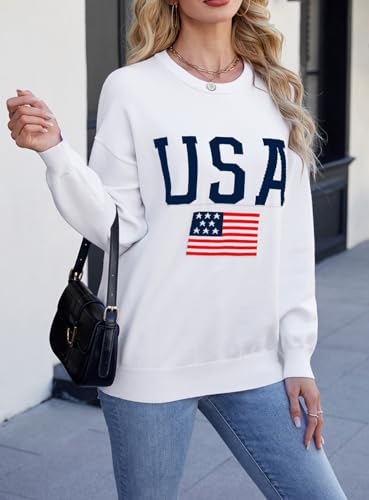 Lacozy American Flag Sweater for Women Long Sleeve Knit USA Graphic Tops Crewneck Loose Fit 4th of July Trendy Outfits3