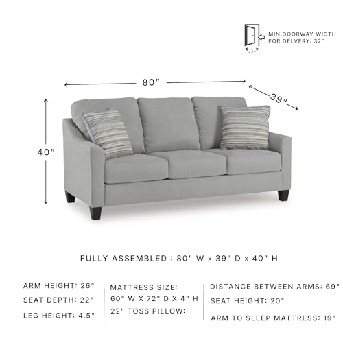 Signature Design by Ashley Adlai Casual 2-in-1 Queen Sofa Sleeper with Folding Memory Foam Mattress and 2 Toss Pillows, Light Gray