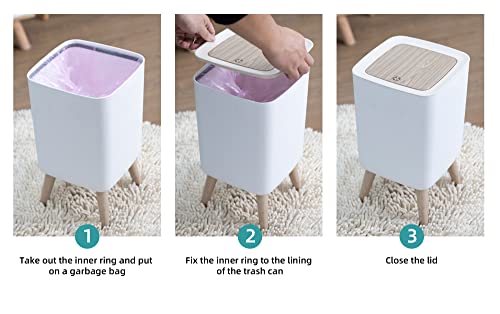 Bathroom Trash Can With Lid,2.6 Gallon Modern Office Trash Can For Near Desk Bedroom Garbage Can Waste Basket With Push Top,Nordic Small Trash Bin For Living Room, Toilet, Nursery,Dog Proof Trash Can, White #TOP5