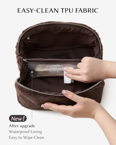 Image of EACHY Travel Makeup Bag, Large Capacity Cosmetic Bag for Women, Waterproof PU Leather, Flat Open Portable Toiletry Bag for Skincare, Brushes & Travel Essentials