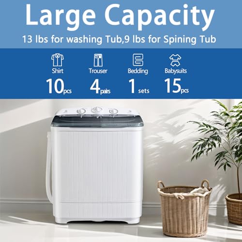 Image of DOGHLY 22lbs Portable Washing Machine, Washer with Drying Rack & 10 Hangers