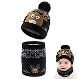 gorro redondo en telar Conjunto de bufanda abrigada para bebé, tejida en una capa. Gorro de invierno con pompones que pondrá muy mono a tu bebé.