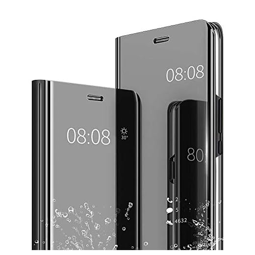 Kompatibel för HUAWEI P Smart (2019)/POT-LX3 POT-LX1 POT-AL00 fodral reflekterande spegel BOOK vårdnad spegel slanka fodral genomskinlig vy full täckning (svart)