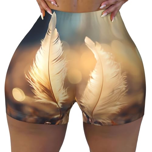 Plume Pattern Sports Shorts, high Elastic Slim Fitness Pants, Suitable for Yoga/Leisure/Daily wear