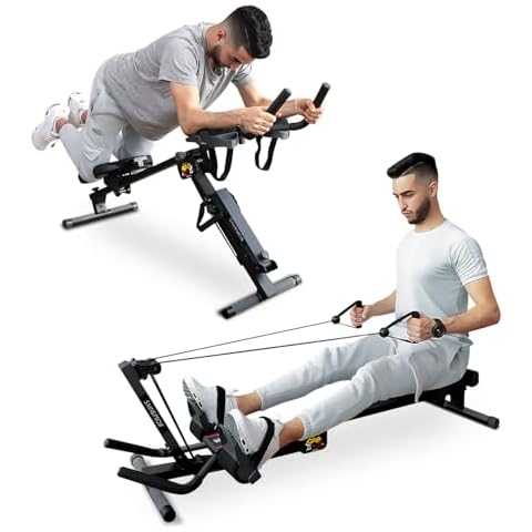Tousains 3 in 1 Foldable Rowing Machine, AB Machine with 3 Level Angle & Led Monitor, Multi-Functional Rower Fitness Equipment Home Gym Full Body Fitness Machine Cover