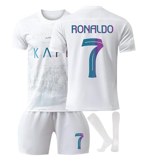 Maglia Bambino Adulti 2024, Al NASSR Maglietta da Calcio Casa/Visitatore 3 pezzi Ultimo Stile,Set di Maglie per Bambini, Abbigliamento da Allenamento per Calcio Camicia, Pantaloncini e Calzini