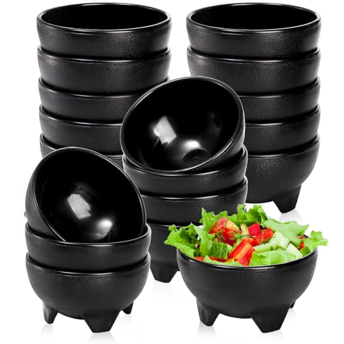 ZEAYEA 18 Pcs Salsa Bowls, 12 oz Plastic Mexican Party Serving Bowls, Unbreakable Guacamole Bowl, Small Salsa Serving Dish for Condiments, Dipping Sauces, Taco, Snack, Black