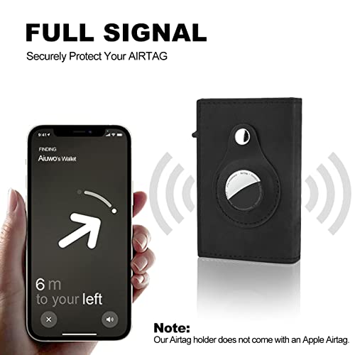 Image of AirTag Wallet for Mens Wallet,Card Holder for AirTag,Smart,RFID Blocking,Slim Wallet for Front Pocket-8-12 Card Capacity (Genuine Leather, Black)