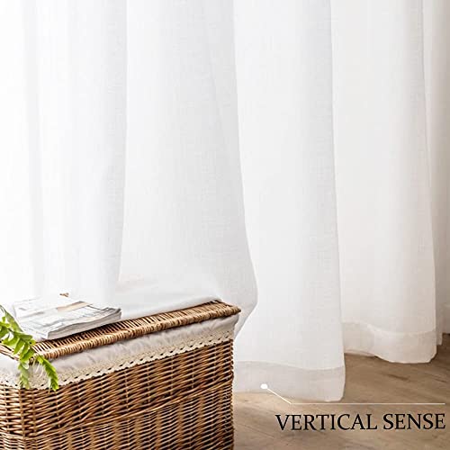 Image of White Curtains 84 Inches Long - Gromment Linen Look Light Filtering Semi Sheer Curtains for Bedroom Window Treatments, 2 Panels, 52 x 84 Inch