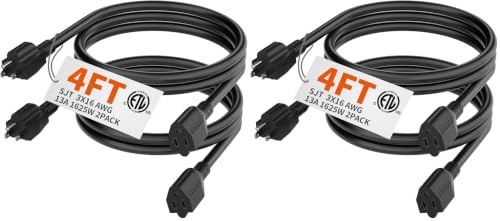 Image of HUANCHAIN Indoor Black Extension Cord 4FT 2Pc Waterproof 16 /3 Gauge (Pack of 2)
