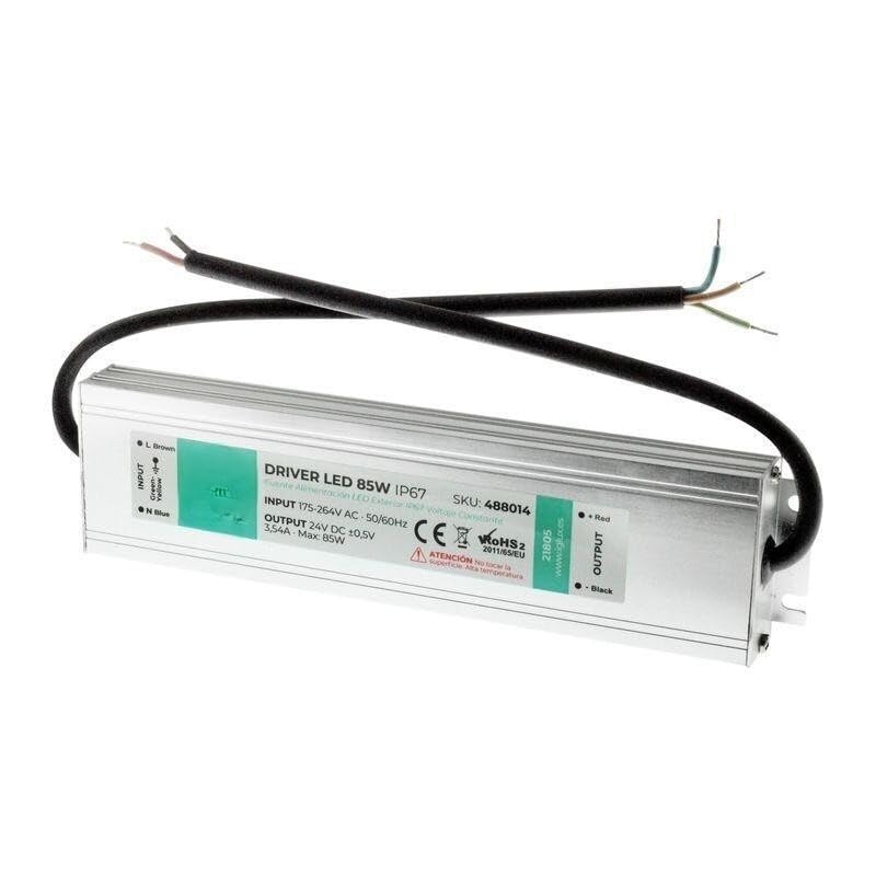 VoltShine Driver LED 24 V 85 W IP67 : puissant et efficace, idéal pour l'éclairage extérieur. Résistant à l'eau, garantit performance et durabilité dans n'importe quel environnement. Parfait pour vos