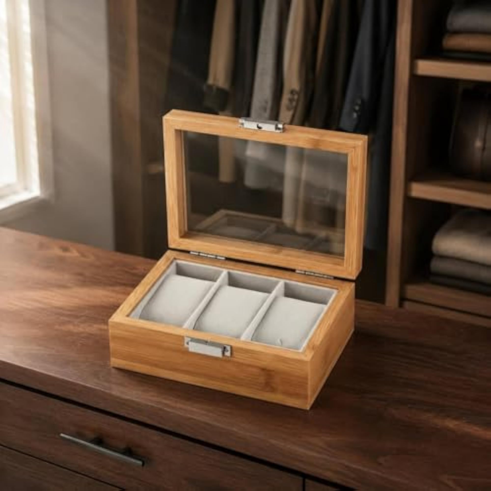 Bamboo Watch Display Case with 12 Slots