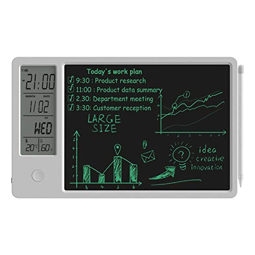 JSJGETYI Electronic Desktop Calendar Rechargeable Writing Notepad with Digital Clock Date Time Week Indoor Temperature Display 9.5inch Drawing Pad for Office Home Business(White)